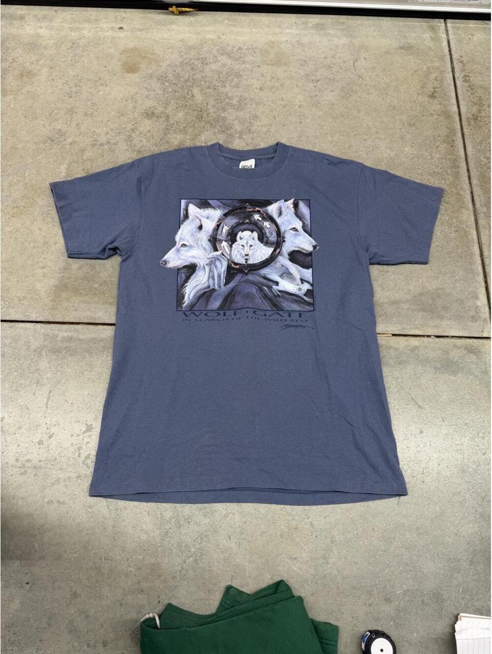 vintage wolf gate search of the wolf self nature animal blue made in usa shirt